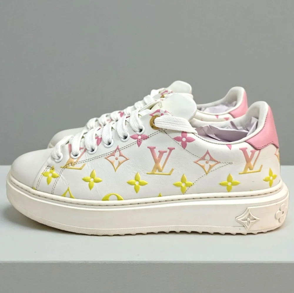 Louis Vuitton Time Out Sneaker Pastel Monogram White Pink Yellow Shoes